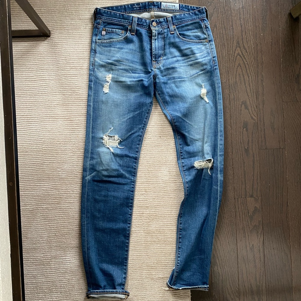 AG Adriano Goldschmied Men's Distressed Blue Skinny Jeans